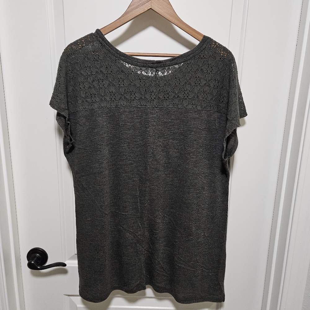 Forest Green Knit Tunic with Lace Back and Hem Detail
